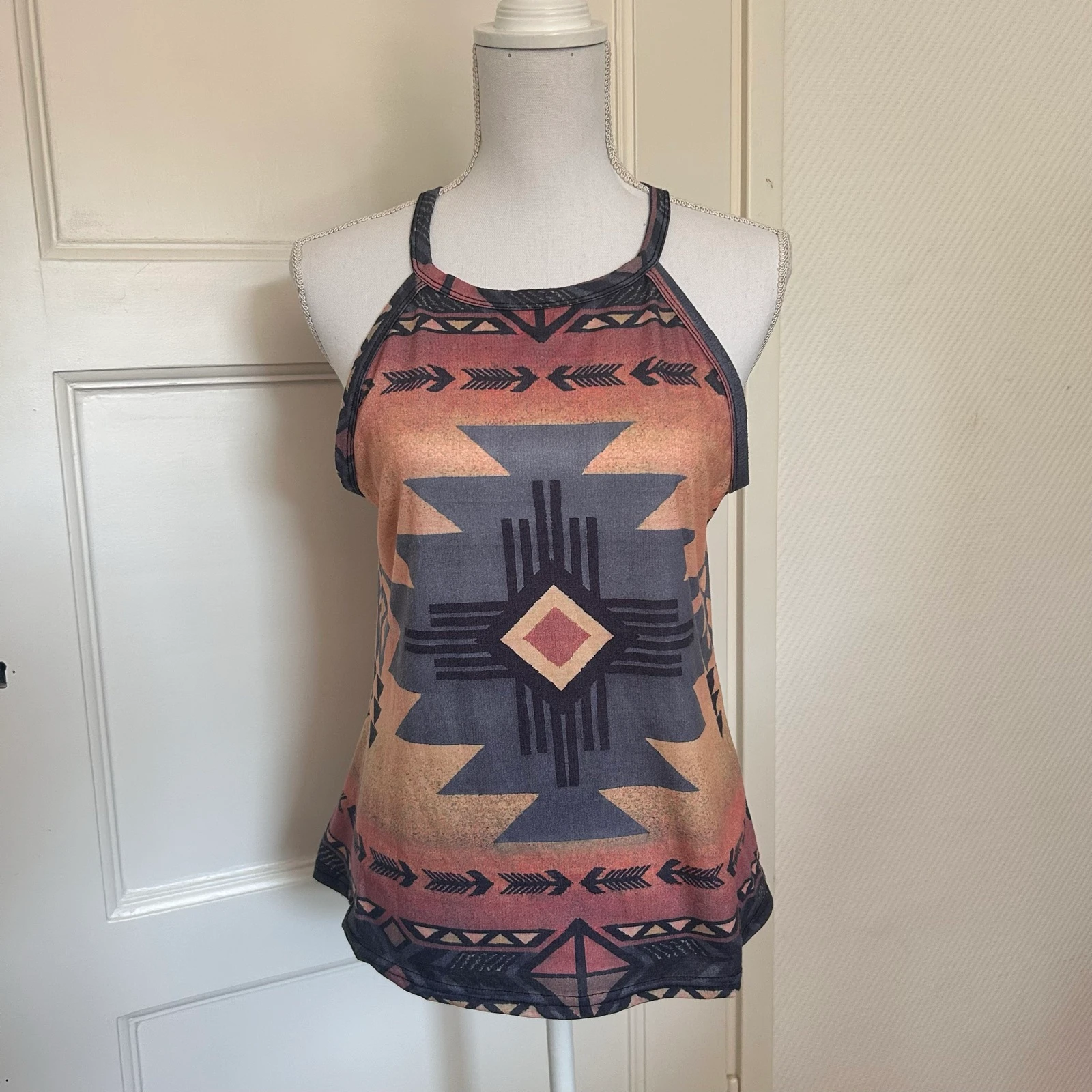 Boho Halter Top Aztec / Etnische Print Sunset – Maat M